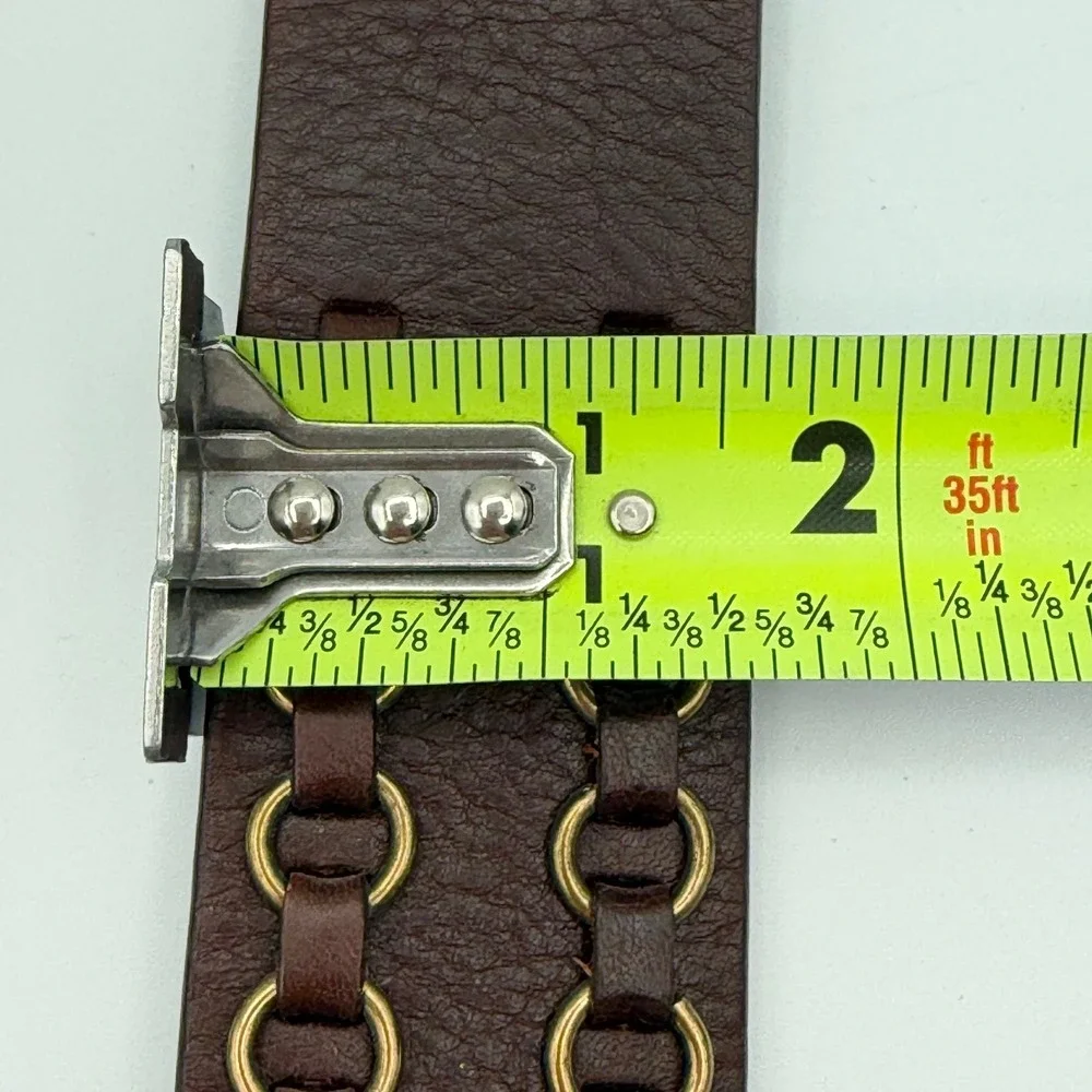 Y2K Calvin Klein Leather Belt Brown Brass Chain Stud Boho Western Medium 36